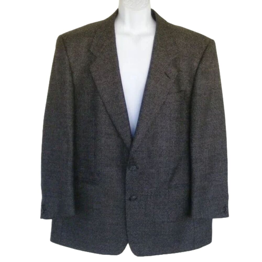 YVES SAINT LAURENT Blazer, 44R, 2 buttons, Black/Grey Flecked, Worsted Wool